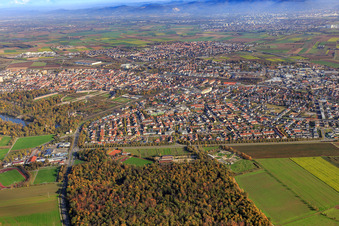 City view from the southwest with alla hopp! playground Schwetzingen in Schwetzingen in the state Baden-Wuerttemberg, Germany