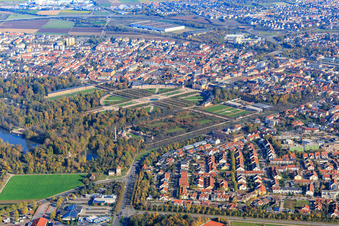 Aerial view of Castle park Schwetzingen in Schwetzingen in the state Baden-Wuerttemberg, Germany