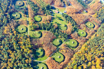 Aerial view of TanQuid Nato tank farm FBG in the forest in Bellheim in the state Rhineland-Palatinate, Germany