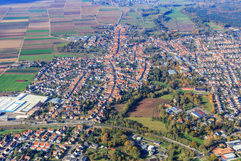 Overview of the town from the east in Bellheim in the state Rhineland-Palatinate, Germany