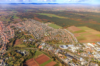 Overview of the town from the east in Bellheim in the state Rhineland-Palatinate, Germany from above