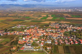 Aerial photograpy of Village view from the south in Impflingen in the state Rhineland-Palatinate, Germany