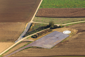 Aerial photograpy of Construction site for the foundation of a wind turbine of the EnBW wind farm Freckenfeld - for a wind turbine with 6 wind turbines in Freckenfeld in the state Rhineland-Palatinate, Germany