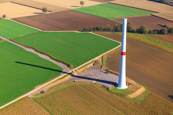 Aerial view of Construction site for a mast of a wind turbine of the EnBW wind farm Freckenfeld - for a wind turbine with 6 wind turbines in Freckenfeld in the state Rhineland-Palatinate, Germany