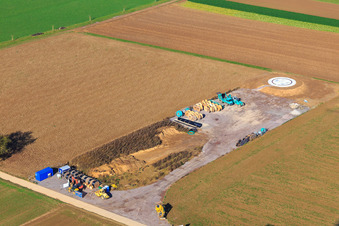 Construction site with foundation of a wind turbine of the EnBW wind farm Freckenfeld - for wind energy plant with 6 wind turbines in Freckenfeld in the state Rhineland-Palatinate, Germany