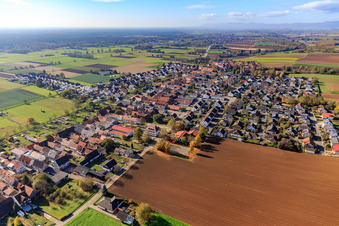 Village view from the northeast with Bärenland daycare center in Freckenfeld in the state Rhineland-Palatinate, Germany