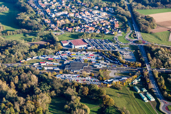 Lorries waiting at the Highway toll station Lauterbourg of the A35 (State police office Bienwald) in Scheibenhard in Grand Est, France