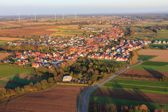 Village view from the west behind the tree nursery in Wörth am Rhein in the state Rhineland-Palatinate, Germany