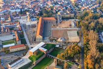 Former city barracks An Fronte Diez with construction site for REWE and LIDL in Germersheim in the state Rhineland-Palatinate, Germany