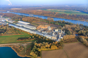 Aerial photograpy of Konrad-Nolte-Straße industrial area from the west with Rheinspan GmbH & Co. KG in Germersheim in the state Rhineland-Palatinate, Germany