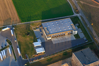 Industrial area in the Speyer Valley with TRANSAC International Freight Forwarding Company Ltd. in Rülzheim in the state Rhineland-Palatinate, Germany