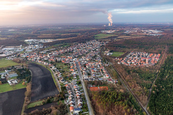 Oblique view of From the southwest in the district Huttenheim in Philippsburg in the state Baden-Wuerttemberg, Germany