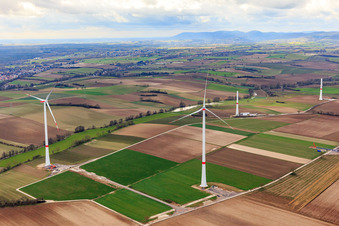 Construction site of the EnBW wind farm Freckenfeld - for wind turbine with 6 wind turbines in Freckenfeld in the state Rhineland-Palatinate, Germany out of the air