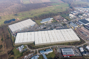Aerial photograpy of Horst industrial estate in the district Minderslachen in Kandel in the state Rhineland-Palatinate, Germany