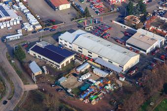 Barthelsmühlring with turntable ladder workshop Beitel und Stier GmbH, Ronnys Folienwelt GmbH and Liquid Hydraulik GmbH in the district Minderslachen in Kandel in the state Rhineland-Palatinate, Germany