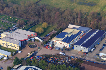 Aerial view of Buschurweg with Zeich Metallbau GmbH, ArcoSYS Computervertriebs GmbH and Frey Metalltechnik, owner: Dipl.-Ing. Matthias Frey eK in the district Minderslachen in Kandel in the state Rhineland-Palatinate, Germany