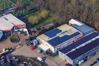 Aerial photograpy of Buschurweg with Zeich Metallbau GmbH, ArcoSYS Computervertriebs GmbH and Frey Metalltechnik, owner: Dipl.-Ing. Matthias Frey eK in the district Minderslachen in Kandel in the state Rhineland-Palatinate, Germany