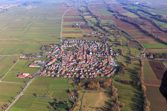Aerial photograpy of Village view from the west in Venningen in the state Rhineland-Palatinate, Germany