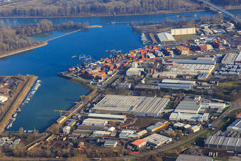Germersheim Port with Smurfit Westrock Wellpappe Südwest and Eura Glasrecycling GmbH & Co.KG in Germersheim in the state Rhineland-Palatinate, Germany