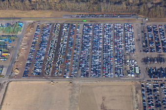 Insel Grün with vehicle storage facility of MOSOLF Logistics & Services GmbH in Germersheim in the state Rhineland-Palatinate, Germany