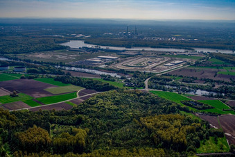 Oberwald industrial area from the southwest in Wörth am Rhein in the state Rhineland-Palatinate, Germany