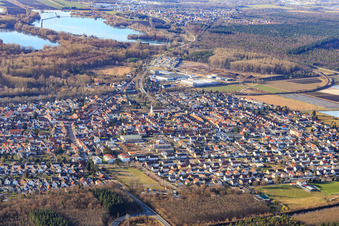 Aerial view of View from the southeast in the district Neudorf in Graben-Neudorf in the state Baden-Wuerttemberg, Germany