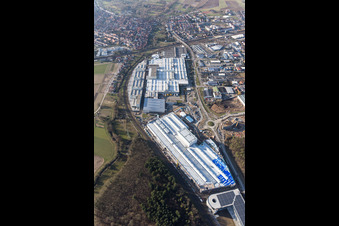 Aerial photograpy of Extension - new building - construction site on the factory premises of SEW-EURODRIVE GmbH & Co KG in Graben-Neudorf in the state Baden-Wurttemberg, Germany