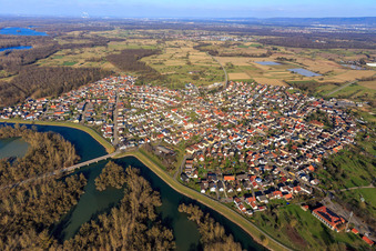 View of the town beyond the Old Rhine from the southwest in the district Plittersdorf in Rastatt in the state Baden-Wuerttemberg, Germany