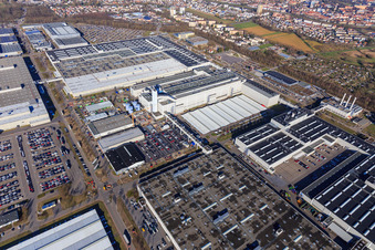 Aerial view of Mercedes Benz Plant Rastatt in Rastatt in the state Baden-Wuerttemberg, Germany