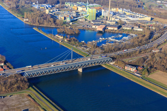 Railway and B10 federal highway Rhine bridges Maxau between Maximiliansau and Karlsruhe in the district Knielingen in Karlsruhe in the state Baden-Wuerttemberg, Germany