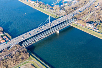 Aerial view of Rhine bridges in the district Maximiliansau in Wörth am Rhein in the state Rhineland-Palatinate, Germany