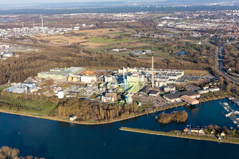 Building and production halls on the premises of Papierfabrik Stora Enso on the Rhine river in Karlsruhe in the state Baden-Wurttemberg, Germany