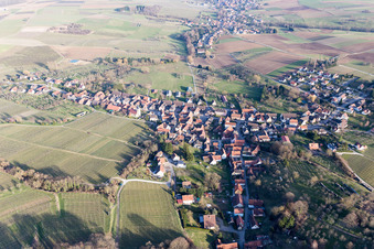 Aerial view of Oberhoffen-les-Wissembourg in Oberhoffen-lès-Wissembourg in the state Bas-Rhin, France