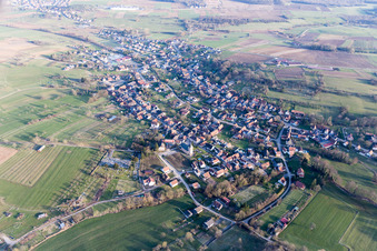 Preuschdorf in the state Bas-Rhin, France seen from a drone