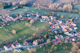Aerial view of Eberbach in Gundershoffen in the state Bas-Rhin, France
