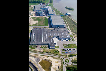 Aerial photograpy of Oberwald industrial area, Palm paper mill in Wörth am Rhein in the state Rhineland-Palatinate, Germany