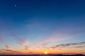 Aerial view of Sunset over the Northern Vosges in Seebach in the state Bas-Rhin, France