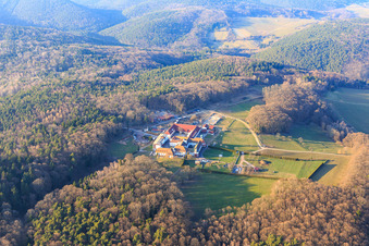 Aerial view of Horse boarding at Liebfrauenberg Monastery in Bad Bergzabern in the state Rhineland-Palatinate, Germany