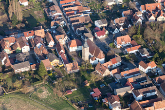 Oblique view of District Pleisweiler in Pleisweiler-Oberhofen in the state Rhineland-Palatinate, Germany