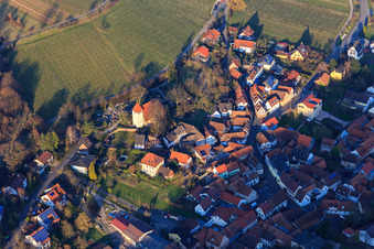 Martinskirche and Sonnenbergstr in Leinsweiler in the state Rhineland-Palatinate, Germany