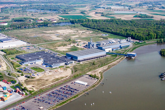 Aerial view of Contargo in the district Maximiliansau in Wörth am Rhein in the state Rhineland-Palatinate, Germany