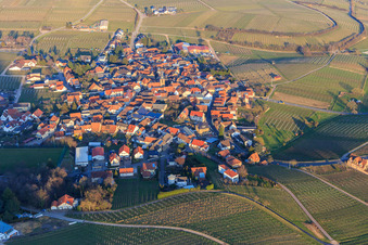 Wine village between vineyards in winter from the west in Frankweiler in the state Rhineland-Palatinate, Germany