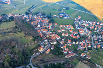 Wine village in winter at the foot of the Palatinate Forest from the west in Gleisweiler in the state Rhineland-Palatinate, Germany