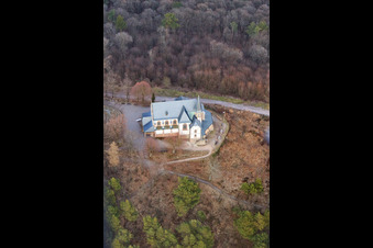 Aerial photograpy of St. Anna Chapel in winter in Burrweiler in the state Rhineland-Palatinate, Germany