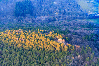 Aerial view of Chapel of the Protection of Mary on the Wetterkreuzberg in Maikammer in the state Rhineland-Palatinate, Germany