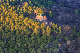 Aerial photograpy of Chapel of the Protection of Mary on the Wetterkreuzberg in Maikammer in the state Rhineland-Palatinate, Germany