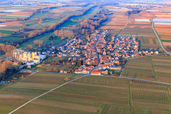 Aerial photograpy of Village view from the west in Freimersheim in the state Rhineland-Palatinate, Germany