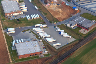 Oblique view of Market Hall 5 in Rülzheim in the state Rhineland-Palatinate, Germany