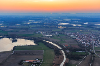 Aerial photograpy of Sunset at Althrein from the east in Neupotz in the state Rhineland-Palatinate, Germany