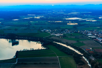 Oblique view of Sunset at Althrein from the east in Neupotz in the state Rhineland-Palatinate, Germany